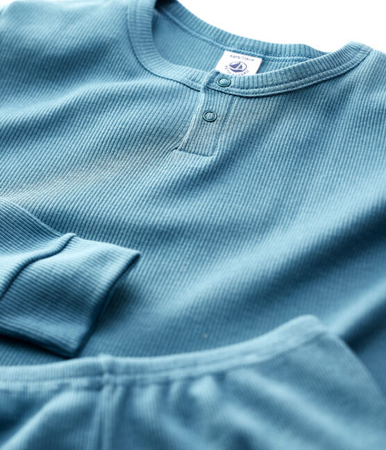 Pijama liso de niña/niño algodón y lyocell azul POLOCHON